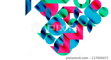 Colorful simple dynamic geometric forms circles lines and round shapes. Mosaic techno art concept. Vector Illustration For Wallpaper, Banner, Background, Card, Book Illustration, landing page Colorful simple dynamic geometric forms circles lines and round shapes. Mosaic techno art concept. Vector Illustration For Wallpaper, Banner, Background, Card, Book Illustration, landing page 117000871