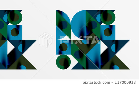 Colorful triangles circles square geometric design. Abstract background for wallpaper, banner, backdrop, card, book Illustration, landing page Colorful triangles circles square geometric design. Abstract background for wallpaper, banner, backdrop, card, book Illustration, landing page 117000938