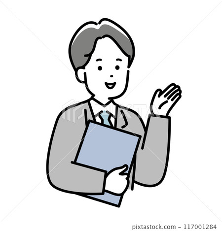 Illustration material of a male business person giving directions while holding a file 117001284
