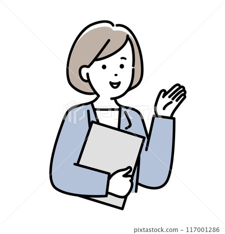 拿著文件並給予指導的女性商務人士插畫素材 117001286