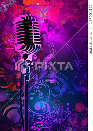 blue-violet gradients music concert poster with a microphone 117001332