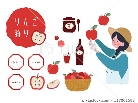 女人採蘋果的插圖集和蘋果的營養成分 女人採蘋果的插圖集和蘋果的營養成分 117001598