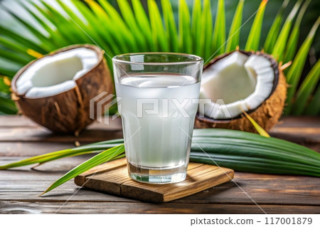 Coconut juice, cold coconut water. Ai generated Coconut juice, cold coconut water. Ai generated 117001879