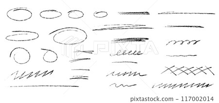 Textured lines for emphasis. Chalk marks and scribbles. Hand-drawn strokes Textured lines for emphasis. Chalk marks and scribbles. Hand-drawn strokes 117002014