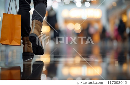 Shopping Experience in a Busy Mall With Bright Reflections and Warm Lighting 117002043