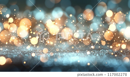 Shimmering Golden Bokeh Lights Creating a Magical Atmosphere at Dusk 117002278