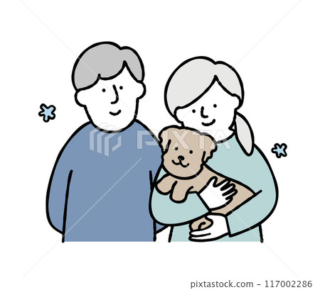 Vector illustration of a woman and a man loving a dog Vector illustration of a woman and a man loving a dog 117002286