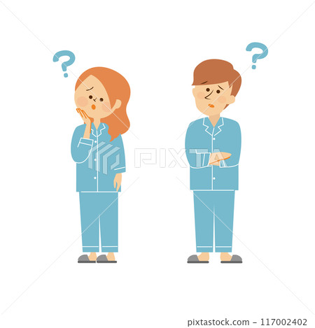 一個男人和一個女人穿著睡衣的可愛插圖 117002402