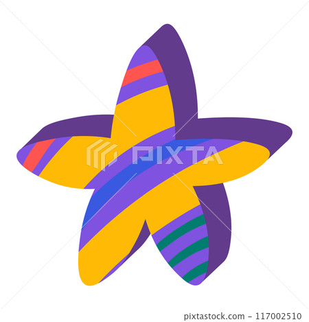 Colorful ornamental pseudo 3D star isolated on white. Symbol for game, flat style Colorful ornamental pseudo 3D star isolated on white. Symbol for game, flat style 117002510