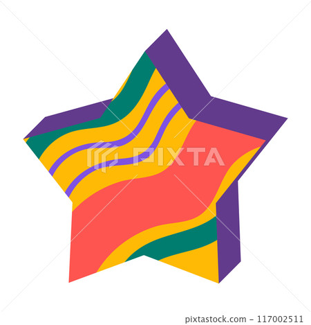 Colorful ornamental pseudo 3D star isolated on white. Symbol for game, flat style Colorful ornamental pseudo 3D star isolated on white. Symbol for game, flat style 117002511