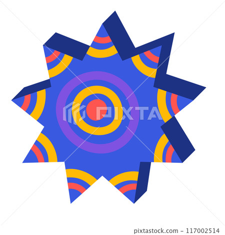 Colorful ornamental pseudo 3D star isolated on white. Symbol for game, flat style Colorful ornamental pseudo 3D star isolated on white. Symbol for game, flat style 117002514