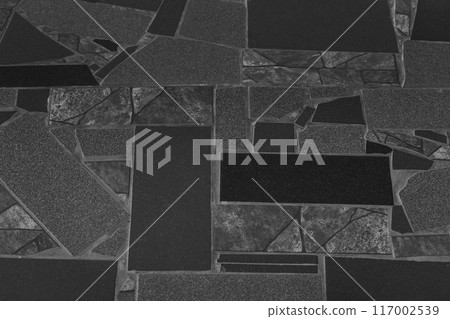 Black floor tile abstract mosaic pattern street road city texture background dark structure 117002539