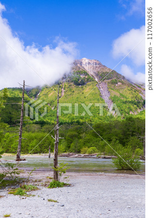 One of Japan's leading mountain resorts: Kamikochi with its fresh greenery and the Nakasenjozawa River One of Japan's leading mountain resorts: Kamikochi with its fresh greenery and the Nakasenjozawa River 117002656