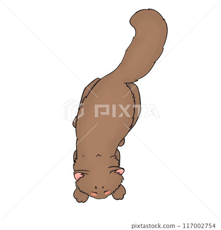Brown cartoon cat in anime style sleeps on his tummy 117002754