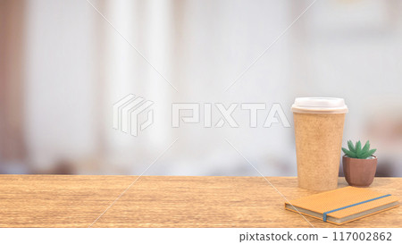 The coffee cap on wood table for Background concept 3d rendering. 117002862