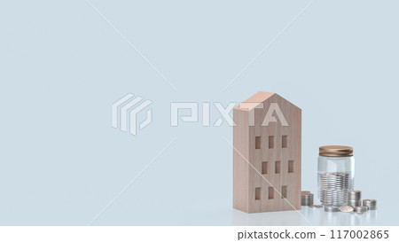 The jar coins and wood house for property or earn concept 3d rendering. 117002865