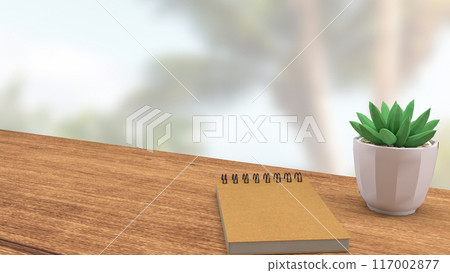 The small plant on wood table for Background concept 3d rendering. 117002877