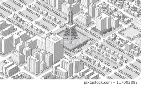 Three-dimensional cityscape seen from above vector illustration 117002882