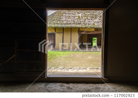 Thatched roof and wooden door 117002923