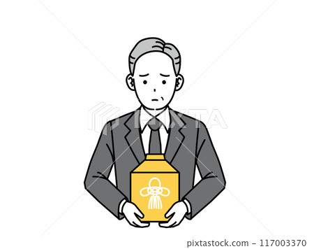 Illustration of a middle-aged man, funeral director, and cremator Illustration of a middle-aged man, funeral director, and cremator 117003370