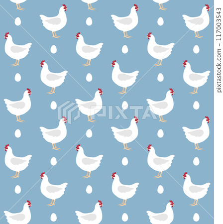 Vector seamless pattern of flat chicken and egg 117003543