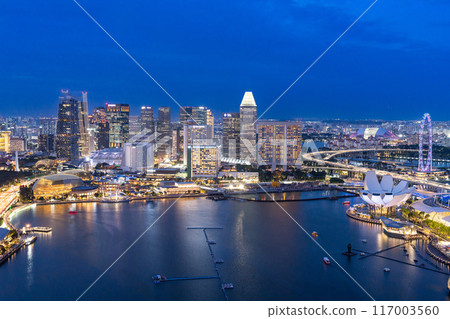 新加坡夜景與濱海灣的建築物 新加坡夜景與濱海灣的建築物 117003560
