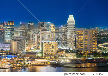 新加坡夜景與濱海灣的建築物 117003575