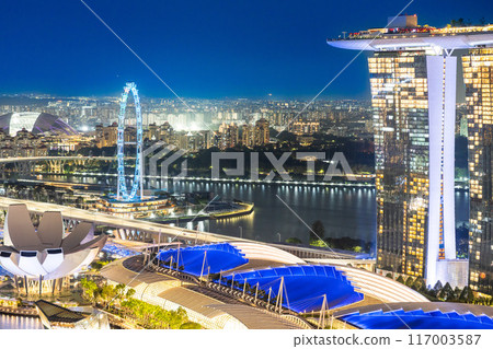 MBS 與新加坡摩天觀景輪閃耀的夜景 MBS 與新加坡摩天觀景輪閃耀的夜景 117003587
