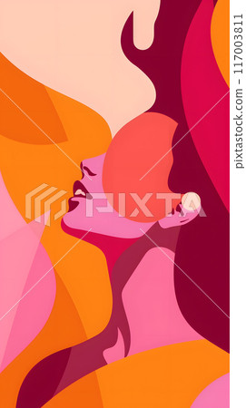 Colorful Abstract Portrait of a Woman with Flowing Hair 117003811