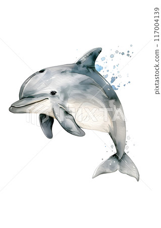 Playful Dolphin Splashing in the Ocean - Watercolor Art Playful Dolphin Splashing in the Ocean - Watercolor Art 117004139