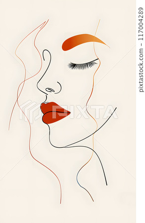 Creating a minimalistic profile of a female with striking red lips 117004289