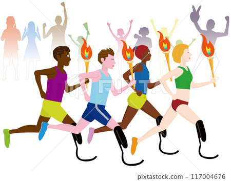 A disabled runner runs carrying the torch. 117004676