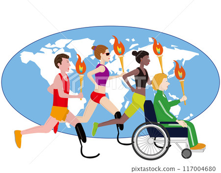 A disabled runner runs carrying the torch. 117004680