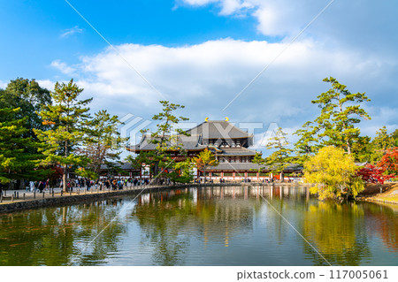 [奈良縣] 鏡池對面的東大寺大佛殿 117005061