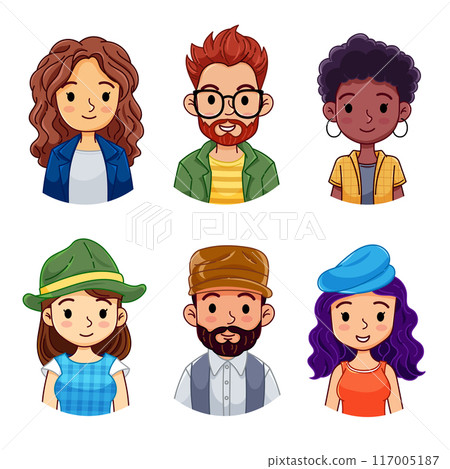 Set of smiling people avatar. Different men and women characters portrait 117005187