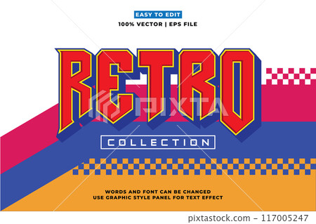 Retro editable text effect style. Retro vintage nostalgic vibes 3d cartoon style premium vector 117005247
