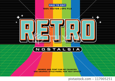 Retro editable text effect style. Retro vintage nostalgic vibes 3d cartoon style premium vector 117005251