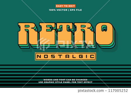 Retro editable text effect style. Retro vintage nostalgic vibes 3d cartoon style premium vector 117005252