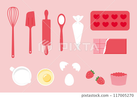 情人節製作巧克力和草莓糖果的插圖集 117005270