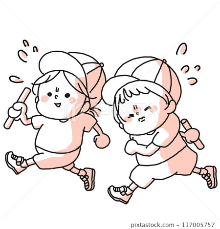 Children running a relay race at a sports day 117005757