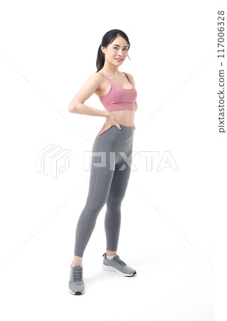 Beautiful young asian sport woman with sportswear ready for exercise on white background, Advertising sportswear and yoga wear, Healthy lifestyle, sport. 117006328