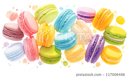 Colorful macaroons watercolor illustration 117006486