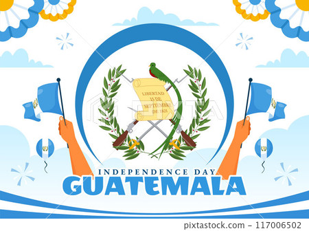Happy Guatemala Independence Day Vector Illustration for September 15 with a Waving Flag and Ribbon in a Flat Style Cartoon Background 117006502