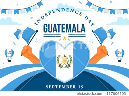 Happy Guatemala Independence Day Vector Illustration for September 15 with a Waving Flag and Ribbon in a Flat Style Cartoon Background Happy Guatemala Independence Day Vector Illustration for September 15 with a Waving Flag and Ribbon in a Flat Style Cartoon Background 117006503