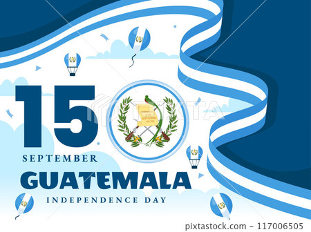Happy Guatemala Independence Day Vector Illustration for September 15 with a Waving Flag and Ribbon in a Flat Style Cartoon Background 117006505