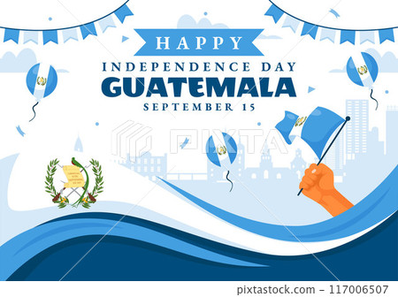 Happy Guatemala Independence Day Vector Illustration for September 15 with a Waving Flag and Ribbon in a Flat Style Cartoon Background 117006507