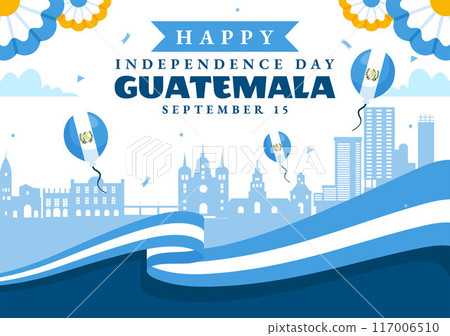 Happy Guatemala Independence Day Vector Illustration for September 15 with a Waving Flag and Ribbon in a Flat Style Cartoon Background 117006510