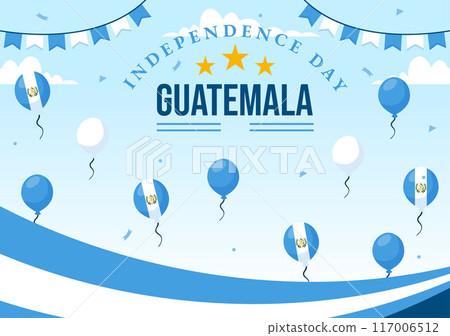 Happy Guatemala Independence Day Vector Illustration for September 15 with a Waving Flag and Ribbon in a Flat Style Cartoon Background 117006512