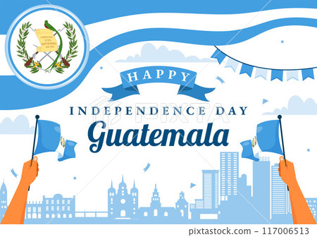 Happy Guatemala Independence Day Vector Illustration for September 15 with a Waving Flag and Ribbon in a Flat Style Cartoon Background 117006513