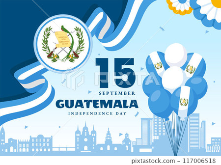 Happy Guatemala Independence Day Vector Illustration for September 15 with a Waving Flag and Ribbon in a Flat Style Cartoon Background 117006518